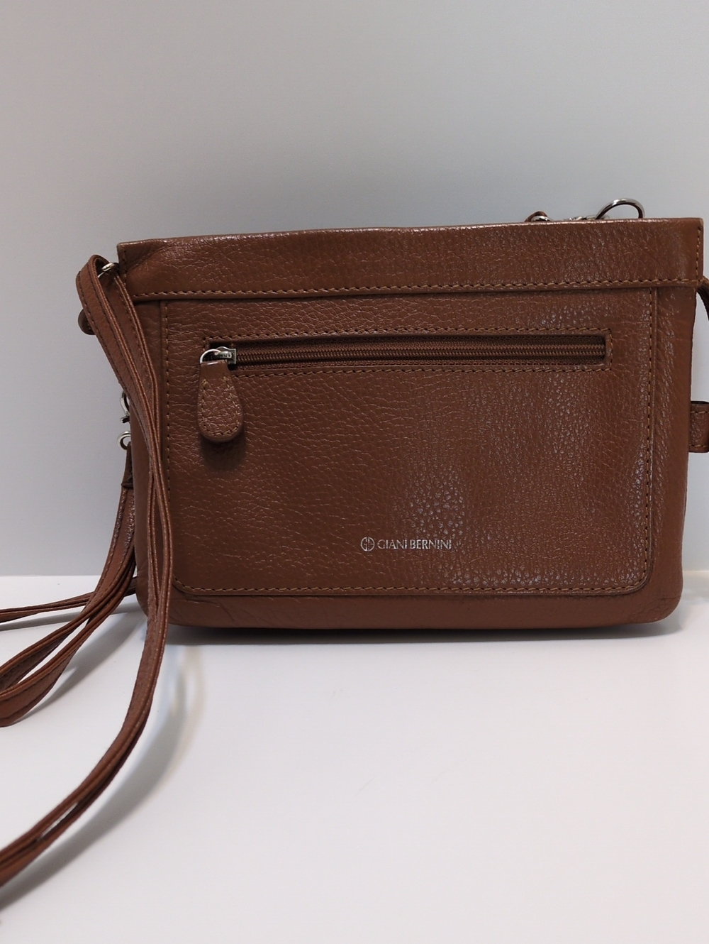 Giani Bernini Cognac Brown Leather Convertible Crossbody Wristlet Clutch Bag